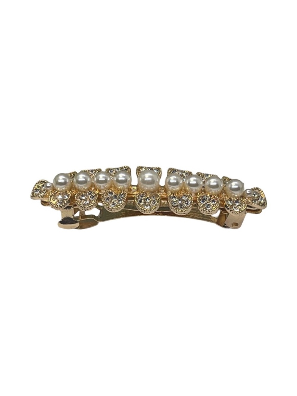 Gold Pearl & Rhinestone Floral Barrette